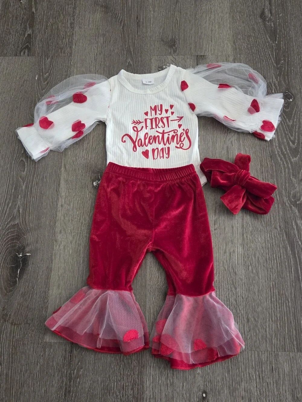First Valentine's Day Red & White Baby Outfit - 3-Piece Set - O-3M